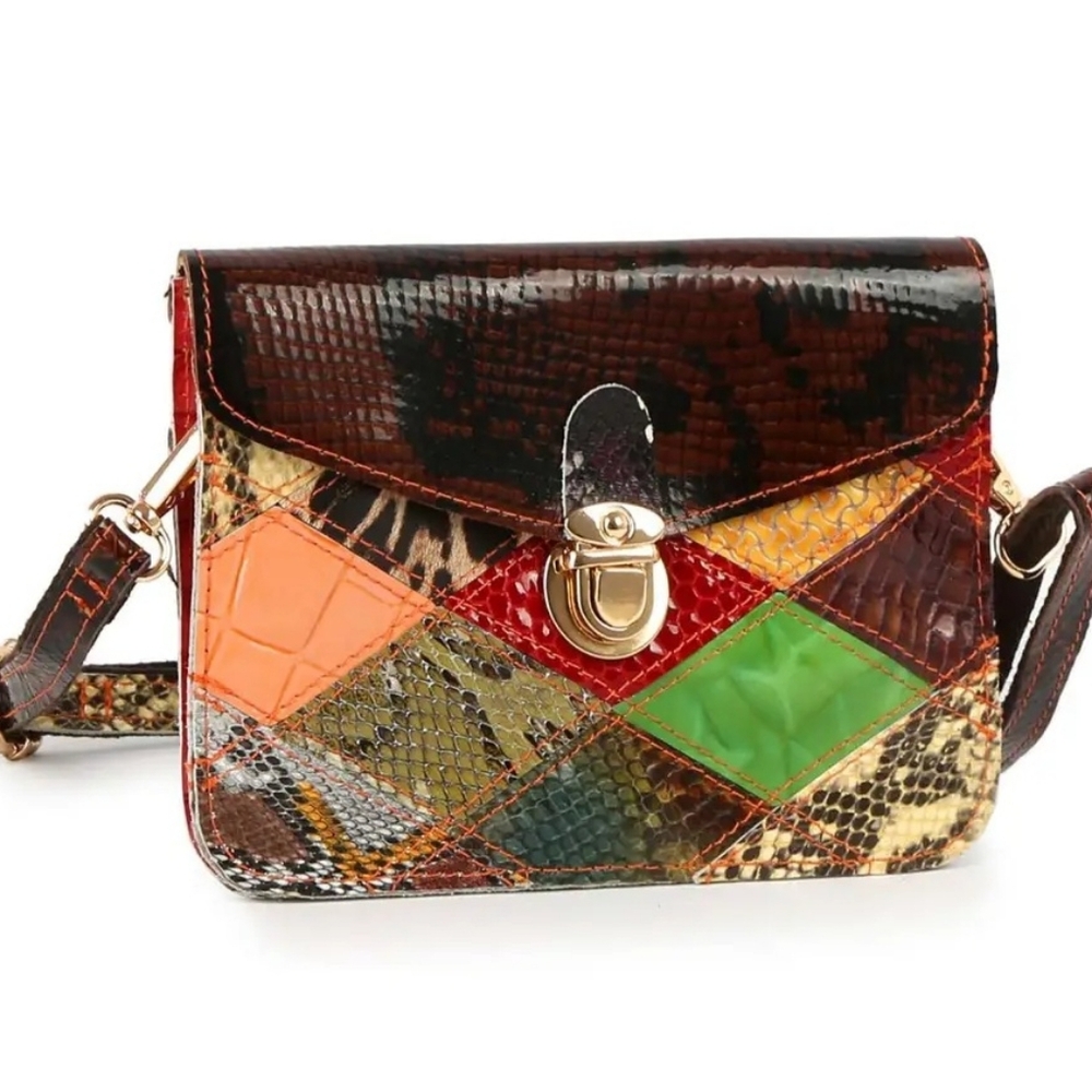 Multicolor Patchwork Crossbody Bag Colors Vary